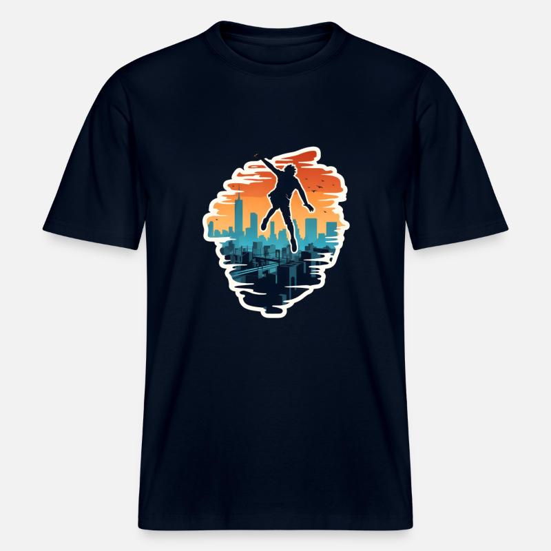 Course libre de parkour -  T-shirt unisexe RELAXED FIT en coton bio - marine