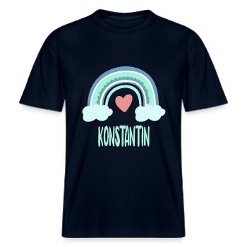 Konstantin Name Regenbogen Baby -  RELAXED FIT Unisex Organic T-Shirt - Navy - Vorne - Alina (178cm) & Michal (187cm)