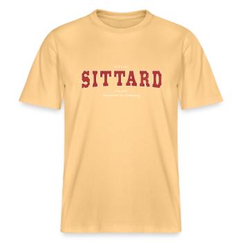 Sittard -  RELAXED FIT Unisex Organic T-Shirt - washed yellow - Front - Alina (178cm) & Michal (187cm)