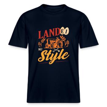 Young Farmer Country Bumpkins With Style Farmers -  RELAXED FIT Unisex Organic T-Shirt - french navy - Front - Alina (178cm) & Michal (187cm)