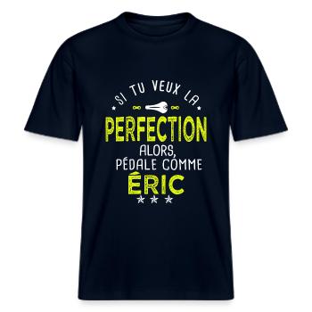 eric si tu veux la perfection à vélo cycliste -  T-shirt unisexe RELAXED FIT en coton bio - marine - Devant - Alina (178cm) & Michal (187cm)