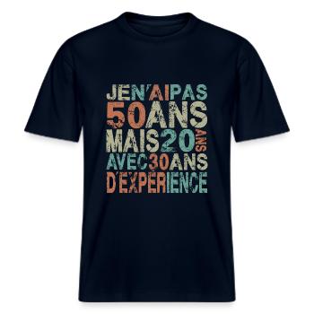 50 ans, anniversaire 50 ans -  T-shirt unisexe RELAXED FIT en coton bio - marine - Devant - Alina (178cm) & Michal (187cm)