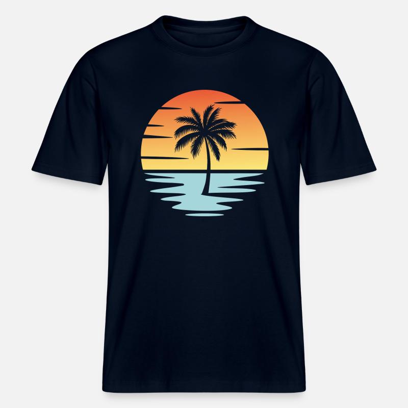 Plage Coucher de soleil -  T-shirt unisexe RELAXED FIT en coton bio - marine