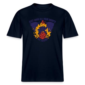 Dungeons And Dragons Höllenfeuer Drache D20 Würfel -  RELAXED FIT Unisex Organic T-Shirt - Navy - Vorne - Alina (178cm) & Michal (187cm)