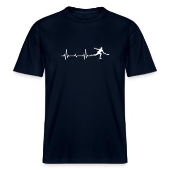 Ultimate Frisbee Herzschlag -  RELAXED FIT Unisex Organic T-Shirt - Navy - Vorne - Alina (178cm) & Michal (187cm)