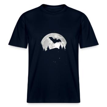 Fledermaus -  RELAXED FIT Unisex Organic T-Shirt - Navy - Vorne - Alina (178cm) & Michal (187cm)
