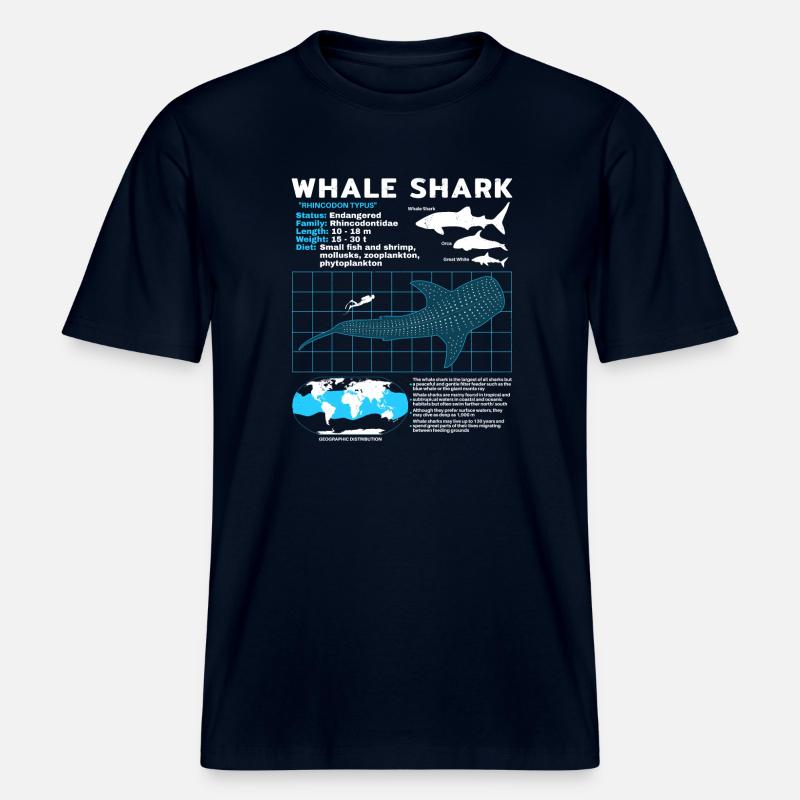 Fiche technique whale shark -  T-shirt unisexe RELAXED FIT en coton bio - marine