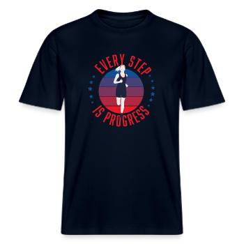 CalliLetters Every Step is Progress Sandra brezina -  RELAXED FIT Unisex Organic T-Shirt - french navy - Front - Alina (178cm) & Michal (187cm)