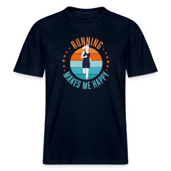 Running Makes Me Happy -  RELAXED FIT Unisex Organic T-Shirt - french navy - Front - Alina (178cm) & Michal (187cm)