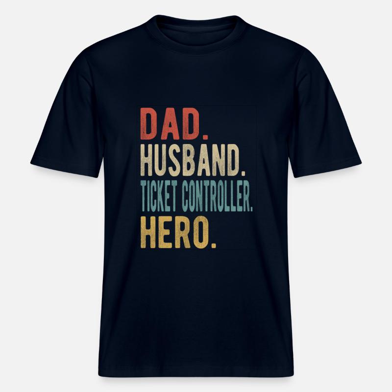 Ticketcontroller Papa Ehemann Held - RELAXED FIT Unisex Organic T-Shirt - Navy