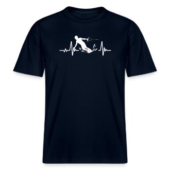 Wakeboarden Herzschlag Wakeboard Wakeboarder -  RELAXED FIT Unisex Organic T-Shirt - Navy - Vorne - Alina (178cm) & Michal (187cm)