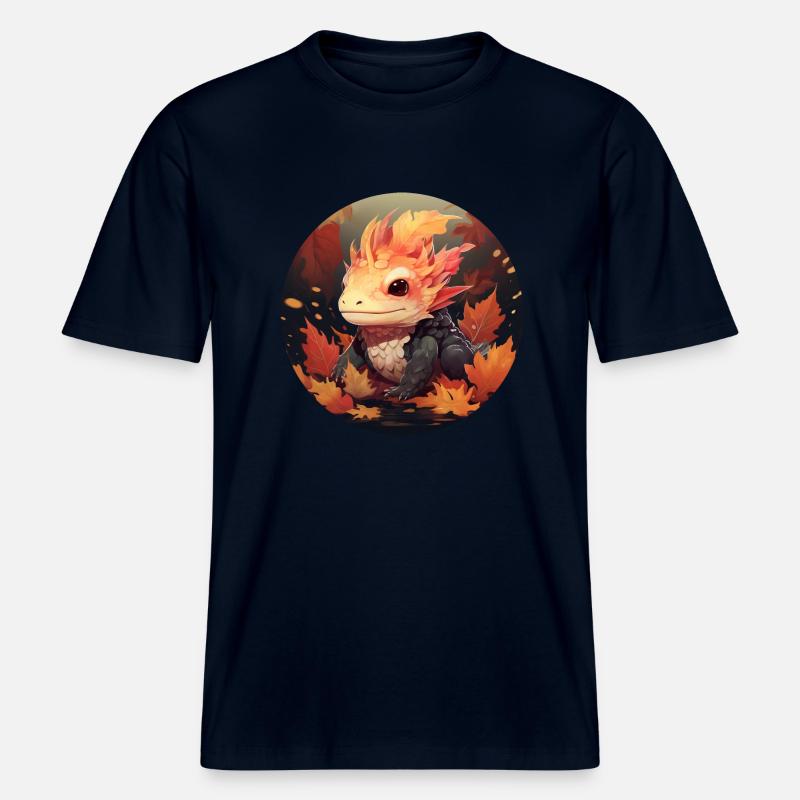 Axolotl dans le feuillage d’automne -  T-shirt unisexe RELAXED FIT en coton bio - marine