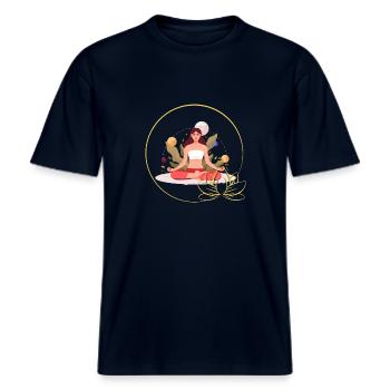 Peace of heart : Woman in the Lotus position -  RELAXED FIT Unisex Organic T-Shirt - french navy - Front - Alina (178cm) & Michal (187cm)
