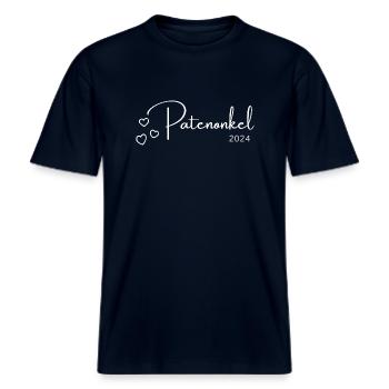 Patenonkel 2024 -  RELAXED FIT Unisex Organic T-Shirt - Navy - Vorne - Alina (178cm) & Michal (187cm)