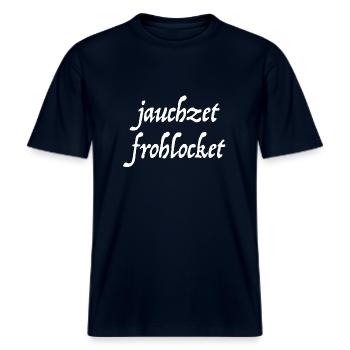 Jauchzet, frohlocket -  RELAXED FIT Unisex Organic T-Shirt - Navy - Vorne - Alina (178cm) & Michal (187cm)