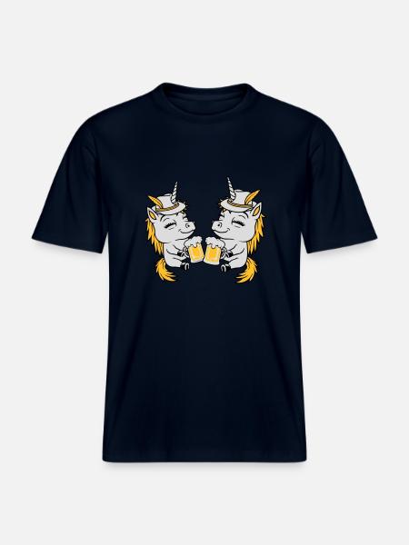 Einhorn Freunde Bier Anstoßen -  RELAXED FIT Unisex Organic T-Shirt - Navy