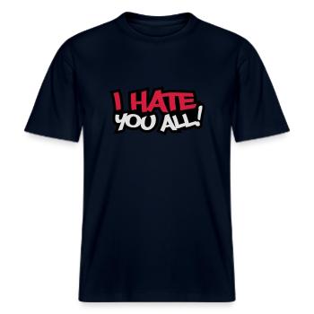 I Hate You All -  RELAXED FIT Unisex Organic T-Shirt - Navy - Vorne - Alina (178cm) & Michal (187cm)