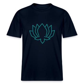 Yoga Lotus Blume türkis -  RELAXED FIT Unisex Organic T-Shirt - Navy - Vorne - Alina (178cm) & Michal (187cm)