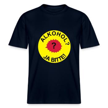 Alcohol yes please! -  RELAXED FIT Unisex Organic T-Shirt - french navy - Front - Alina (178cm) & Michal (187cm)