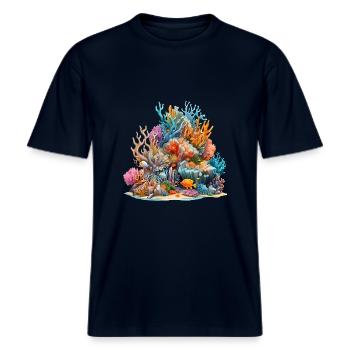 Das Great Barrier Reef, ein Naturwunder -  RELAXED FIT Unisex Organic T-Shirt - Navy - Vorne - Alina (178cm) & Michal (187cm)