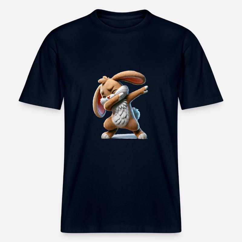 Rabbit Dabbing Comic -  RELAXED FIT Unisex Organic T-Shirt - french navy