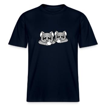 Böse Katzen Freunde Mittelfinger Beleidigung Team -  RELAXED FIT Unisex Organic T-Shirt - Navy - Vorne - Alina (178cm) & Michal (187cm)