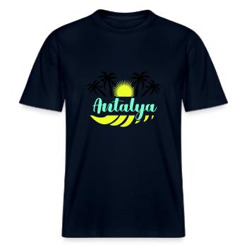 Antalya -  T-shirt unisexe RELAXED FIT en coton bio - marine - Devant - Alina (178cm) & Michal (187cm)