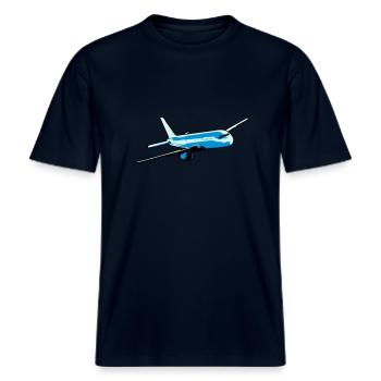 Flugzeug passagierflugzeug fliegen -  RELAXED FIT Unisex Organic T-Shirt - Navy - Vorne - Alina (178cm) & Michal (187cm)