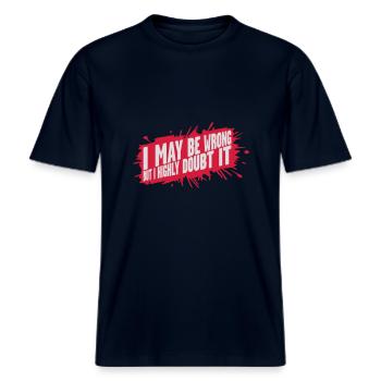 I may be wrong -  RELAXED FIT Unisex Organic T-Shirt - Navy - Vorne - Alina (178cm) & Michal (187cm)