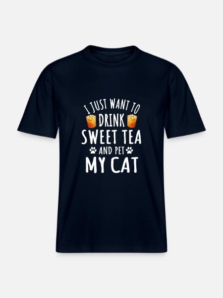 Sweet Tea and Cats - RELAXED FIT Unisex Organic T-Shirt - french navy