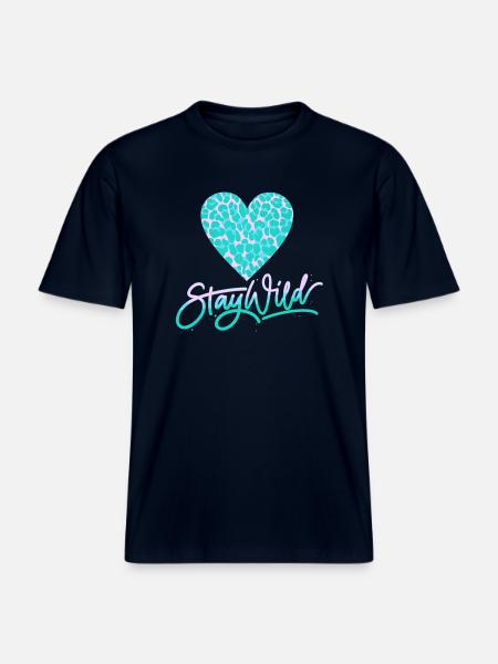 Stay Wild with leopard pattern heart -  RELAXED FIT Unisex Organic T-Shirt - french navy