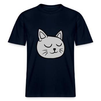 Geschlossene Augen Katze schlafend -  RELAXED FIT Unisex Organic T-Shirt - Navy - Vorne - Alina (178cm) & Michal (187cm)