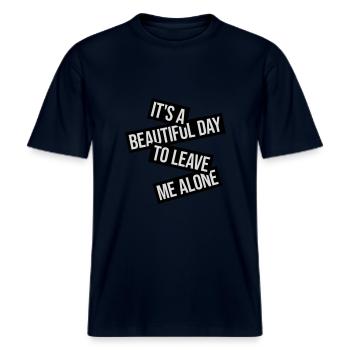 leave me alone day -  RELAXED FIT Unisex Organic T-Shirt - Navy - Vorne - Alina (178cm) & Michal (187cm)