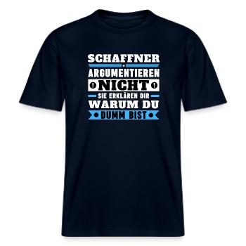 Les chefs d'orchestre ne discutent pas -  T-shirt unisexe RELAXED FIT en coton bio - marine - Devant - Alina (178cm) & Michal (187cm)