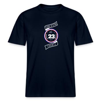 Fière d'être du 23 -  T-shirt unisexe RELAXED FIT en coton bio - marine - Devant - Alina (178cm) & Michal (187cm)