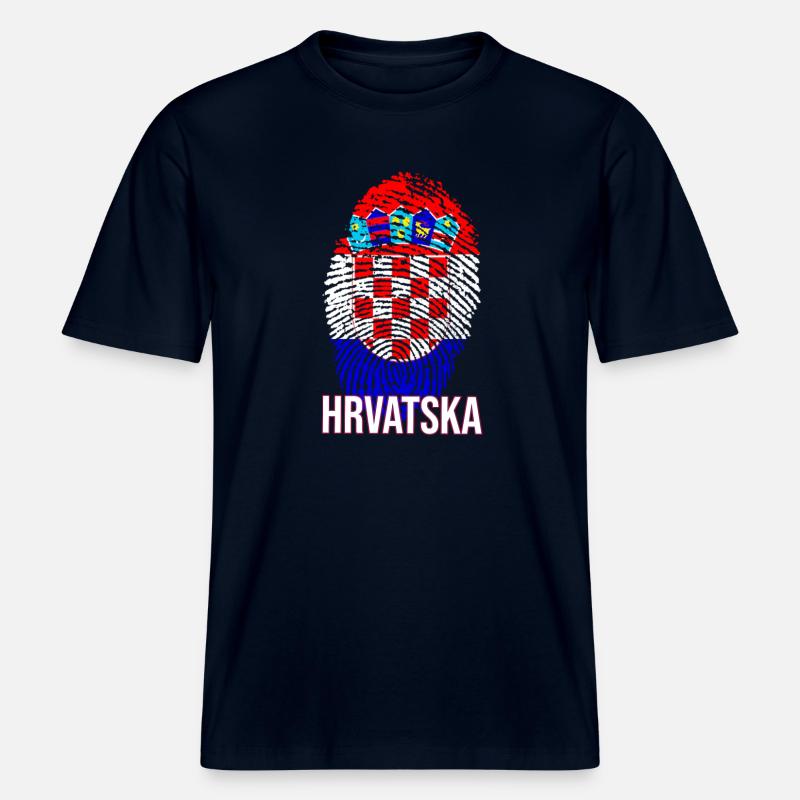 Conception HRVATSKA avec drapeau croate -  T-shirt unisexe RELAXED FIT en coton bio - marine
