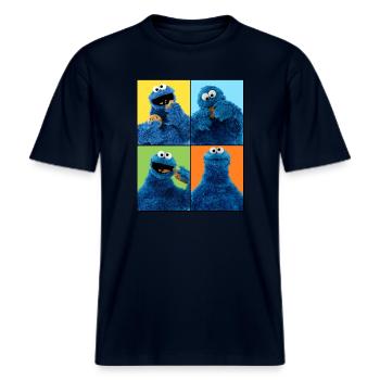 Sesamstraße Krümelmonster Posen -  RELAXED FIT Unisex Organic T-Shirt - Navy - Vorne - Alina (178cm) & Michal (187cm)