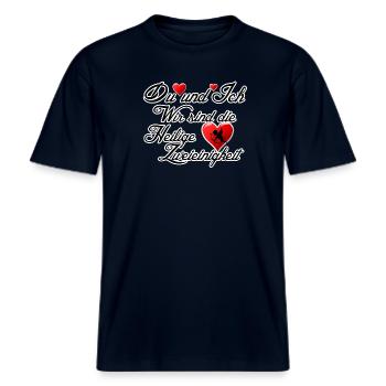 Liebe Valentinstag Ehe Paare Hochzeit Spruch -  RELAXED FIT Unisex Organic T-Shirt - Navy - Vorne - Alina (178cm) & Michal (187cm)