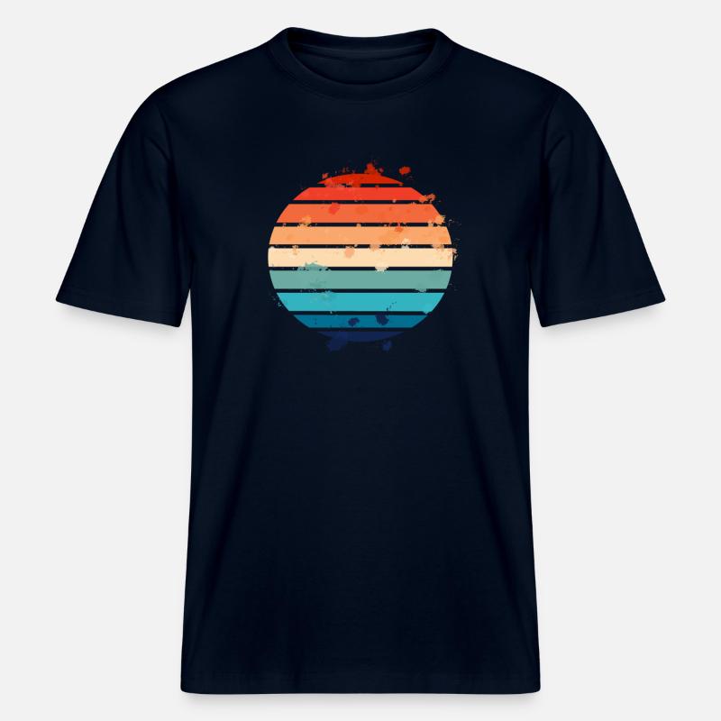 Splatter Retro Sunset - RELAXED FIT Unisex Organic T-Shirt - Navy
