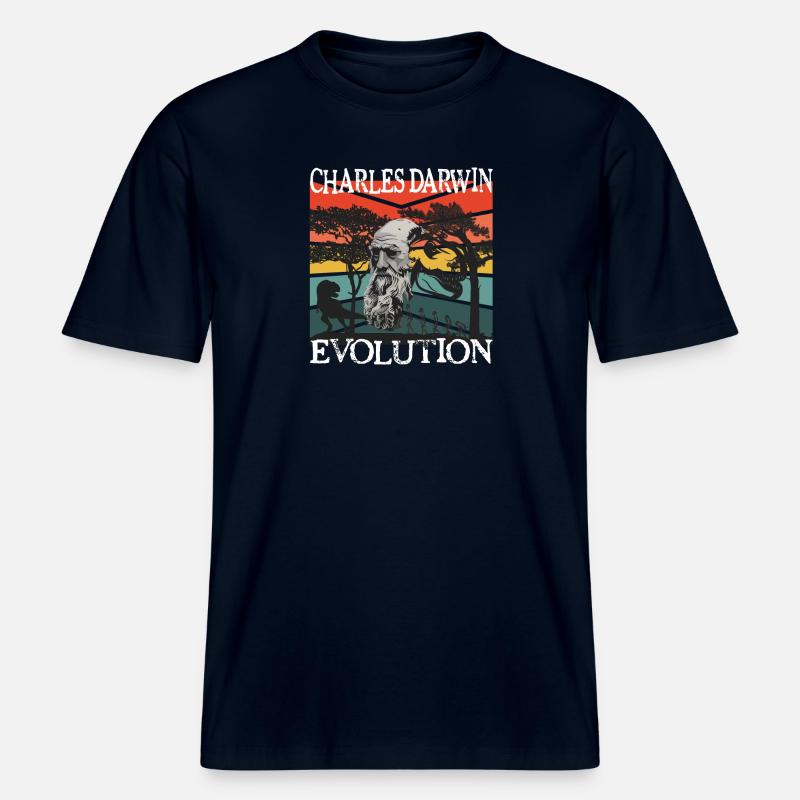 Idée cadeau textile Charles Darwin Evolution -  T-shirt unisexe RELAXED FIT en coton bio - marine