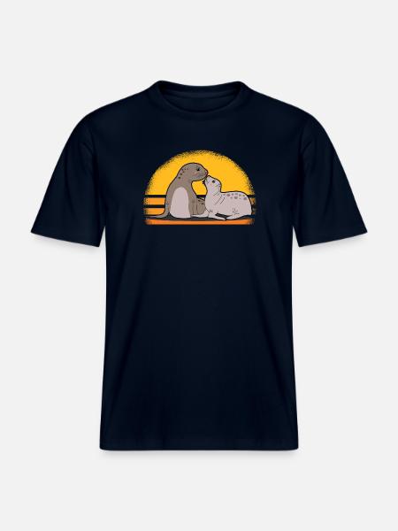 Seal med baby søde sæler sæler gave -  Økologisk unisex T-shirt RELAXED FIT - navy