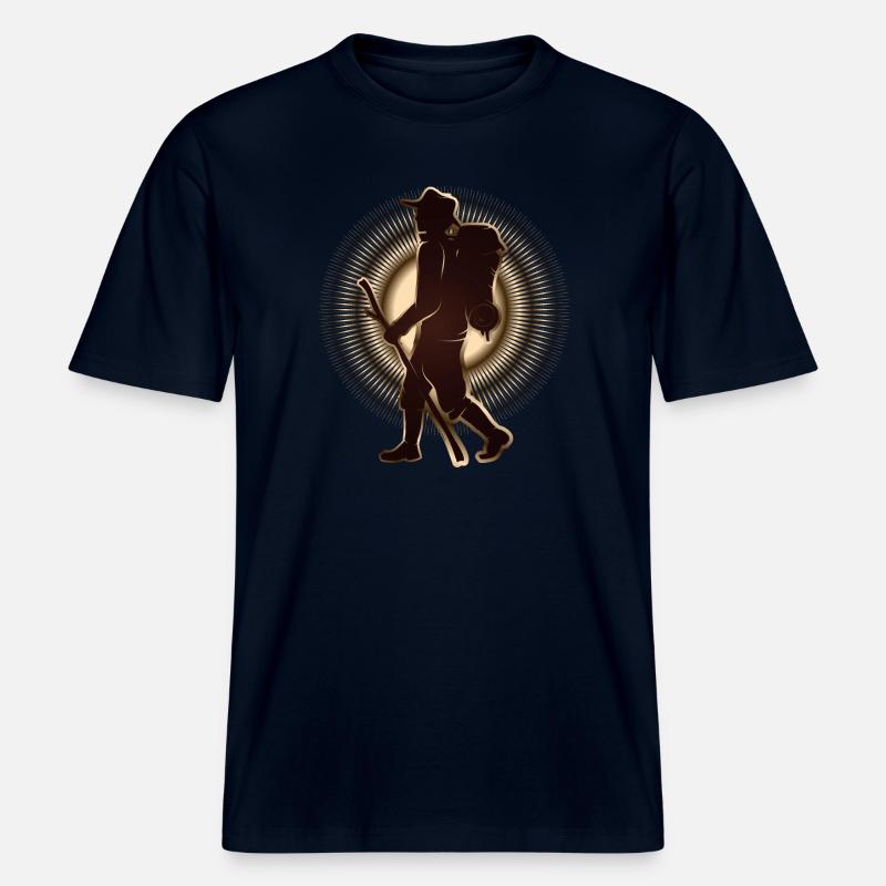 Pilger oder Wanderer mit Wanderstab & Rucksack -  RELAXED FIT Unisex Organic T-Shirt - Navy