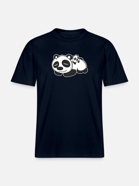 Panda Papa with Baby Panda - RELAXED FIT Unisex Organic T-Shirt - french navy