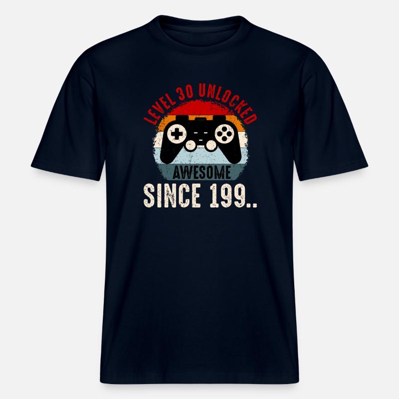 Level 30 Unlocked Retro Controller -  RELAXED FIT Unisex Organic T-Shirt - french navy