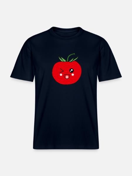 funny tomato with happy face - RELAXED FIT Unisex Organic T-Shirt - french navy