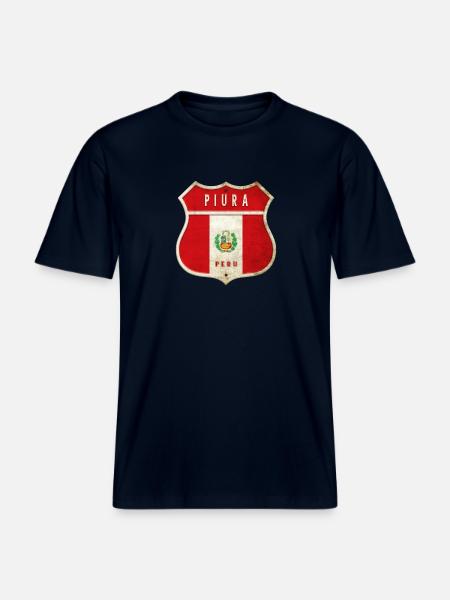 Drapeaux de Piura Pérou -  T-shirt unisexe RELAXED FIT en coton bio - marine