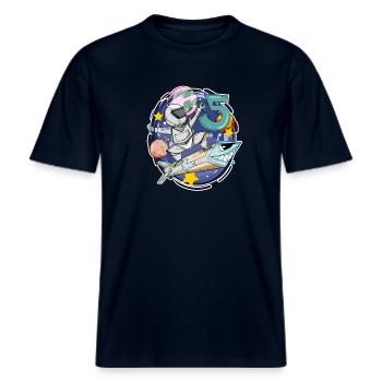 5. Geburtstag - 5 Jahre Astronaut Junge Geschenk -  RELAXED FIT Unisex Organic T-Shirt - Navy - Vorne - Alina (178cm) & Michal (187cm)