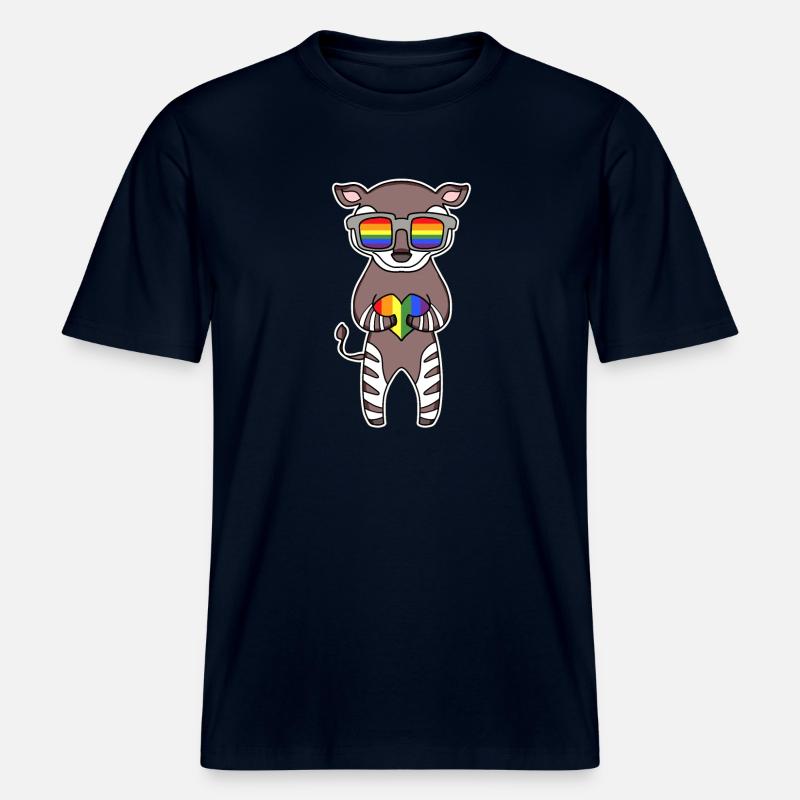 Rainbow - Okapi with glasses - RELAXED FIT Unisex Organic T-Shirt - french navy