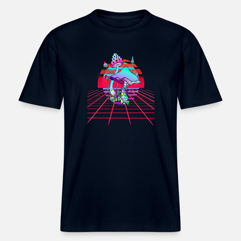 Champignons Psychédéliques - Retro Wave Sunset -  T-shirt unisexe RELAXED FIT en coton bio - marine