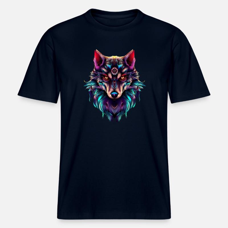 Wolf’s Head Synthwave Wolf -  T-shirt unisexe RELAXED FIT en coton bio - marine